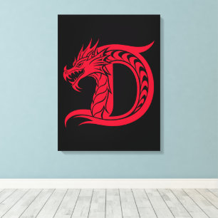 Lienzo Letra D de estilo dragón, alfabeto de dragón, mono
