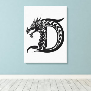 Lienzo Letra D de estilo dragón, alfabeto de dragón, mono