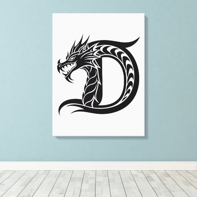 Lienzo Letra D de estilo dragón, alfabeto de dragón, mono (Insitu (piso de madera))
