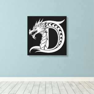 Lienzo Letra D de estilo dragón, alfabeto de dragón, mono