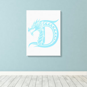 Lienzo Letra D de estilo dragón, alfabeto de dragón, mono