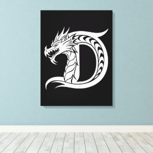 Lienzo Letra D de estilo dragón, alfabeto de dragón, mono