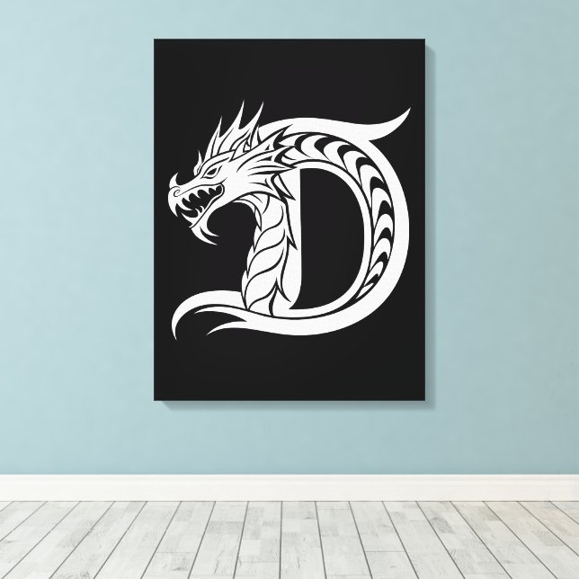 Lienzo Letra D de estilo dragón, alfabeto de dragón, mono (Insitu (piso de madera))