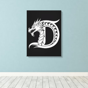 Lienzo Letra D de estilo dragón, alfabeto de dragón, mono
