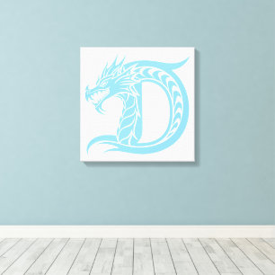 Lienzo Letra D de estilo dragón, alfabeto de dragón, mono