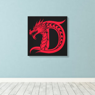 Lienzo Letra D de estilo dragón, alfabeto de dragón, mono