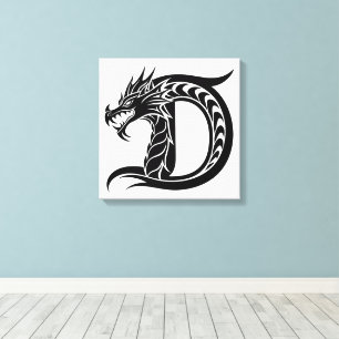 Lienzo Letra D de estilo dragón, alfabeto de dragón, mono