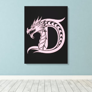 Lienzo Letra D de estilo dragón, alfabeto de dragón, mono