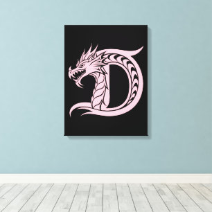 Lienzo Letra D de estilo dragón, alfabeto de dragón, mono