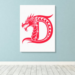 Lienzo Letra D de estilo dragón, alfabeto de dragón, mono