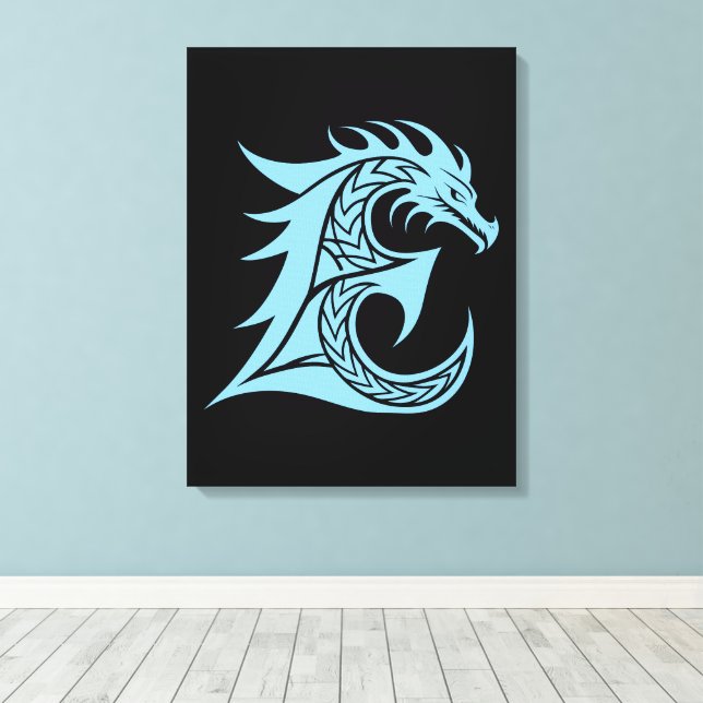 Lienzo Letra E de estilo dragón, alfabeto de dragón, mono (Insitu (piso de madera))