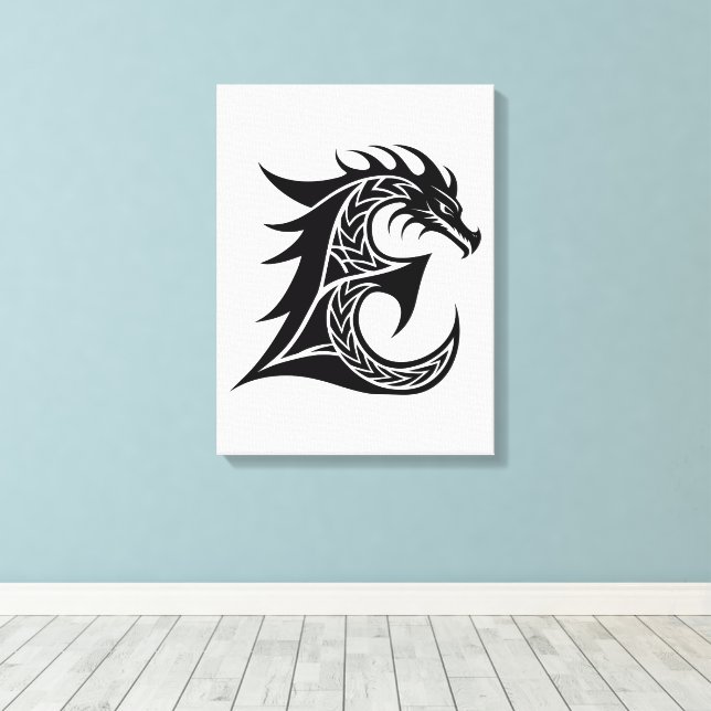 Lienzo Letra E de estilo dragón, alfabeto de dragón, mono (Insitu (piso de madera))