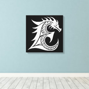 Lienzo Letra E de estilo dragón, alfabeto de dragón, mono