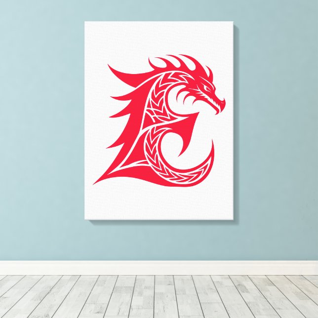 Lienzo Letra E de estilo dragón, alfabeto de dragón, mono (Insitu (piso de madera))