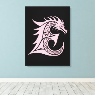 Lienzo Letra E de estilo dragón, alfabeto de dragón, mono