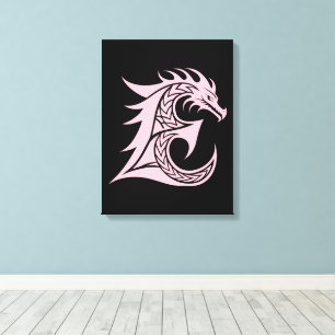 Lienzo Letra E de estilo dragón, alfabeto de dragón, mono