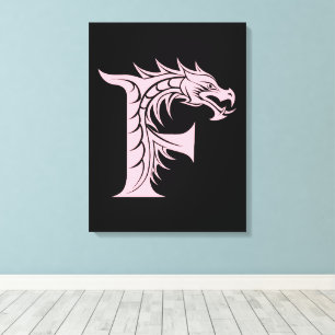 Lienzo Letra F de estilo dragón, alfabeto de dragón, mono