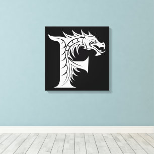 Lienzo Letra F de estilo dragón, alfabeto de dragón, mono