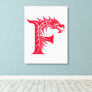 Lienzo Letra F de estilo dragón, alfabeto de dragón, mono