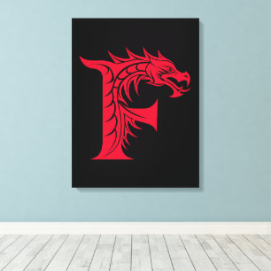 Lienzo Letra F de estilo dragón, alfabeto de dragón, mono