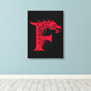 Lienzo Letra F de estilo dragón, alfabeto de dragón, mono