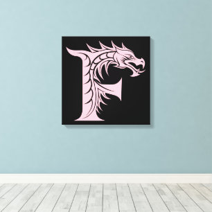 Lienzo Letra F de estilo dragón, alfabeto de dragón, mono