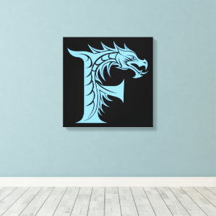 Lienzo Letra F de estilo dragón, alfabeto de dragón, mono
