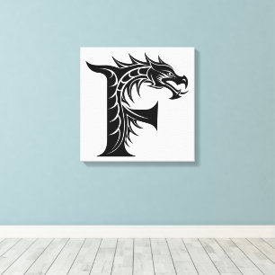 Lienzo Letra F de estilo dragón, alfabeto de dragón, mono