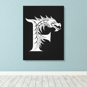Lienzo Letra F de estilo dragón, alfabeto de dragón, mono