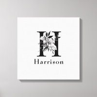 Letra floral gris y negra monograma H Personalizad