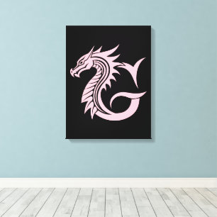 Lienzo Letra G de estilo dragón, alfabeto de dragón, mono