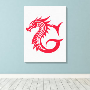 Lienzo Letra G de estilo dragón, alfabeto de dragón, mono