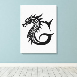 Lienzo Letra G de estilo dragón, alfabeto de dragón, mono
