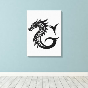 Lienzo Letra G de estilo dragón, alfabeto de dragón, mono