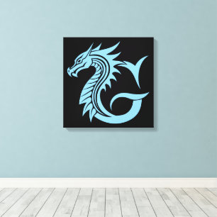 Lienzo Letra G de estilo dragón, alfabeto de dragón, mono