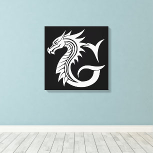 Lienzo Letra G de estilo dragón, alfabeto de dragón, mono