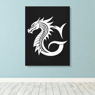 Lienzo Letra G de estilo dragón, alfabeto de dragón, mono