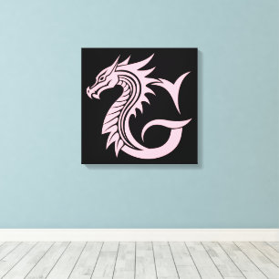 Lienzo Letra G de estilo dragón, alfabeto de dragón, mono