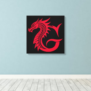 Lienzo Letra G de estilo dragón, alfabeto de dragón, mono