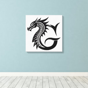 Lienzo Letra G de estilo dragón, alfabeto de dragón, mono