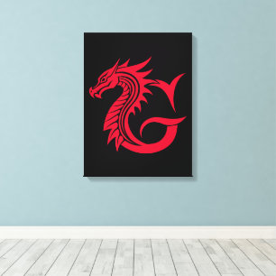 Lienzo Letra G de estilo dragón, alfabeto de dragón, mono