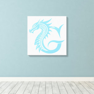 Lienzo Letra G de estilo dragón, alfabeto de dragón, mono