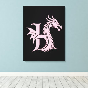 Lienzo Letra H de estilo dragón, alfabeto de dragón, mono