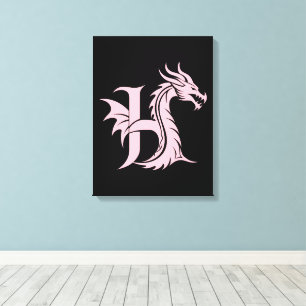 Lienzo Letra H de estilo dragón, alfabeto de dragón, mono