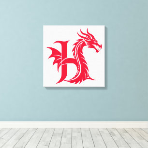 Lienzo Letra H de estilo dragón, alfabeto de dragón, mono