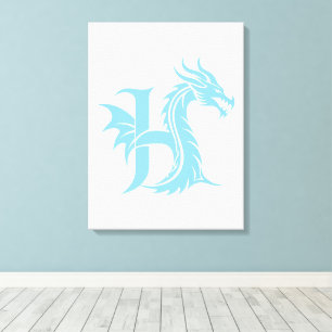 Lienzo Letra H de estilo dragón, alfabeto de dragón, mono