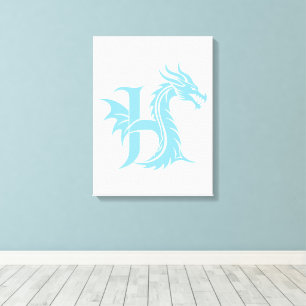 Lienzo Letra H de estilo dragón, alfabeto de dragón, mono