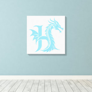 Lienzo Letra H de estilo dragón, alfabeto de dragón, mono