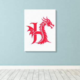 Lienzo Letra H de estilo dragón, alfabeto de dragón, mono