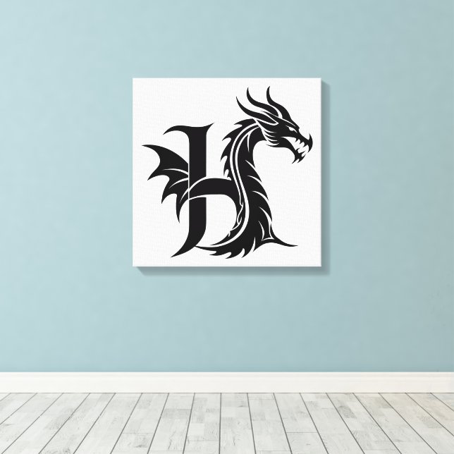 Lienzo Letra H de estilo dragón, alfabeto de dragón, mono (Insitu (piso de madera))